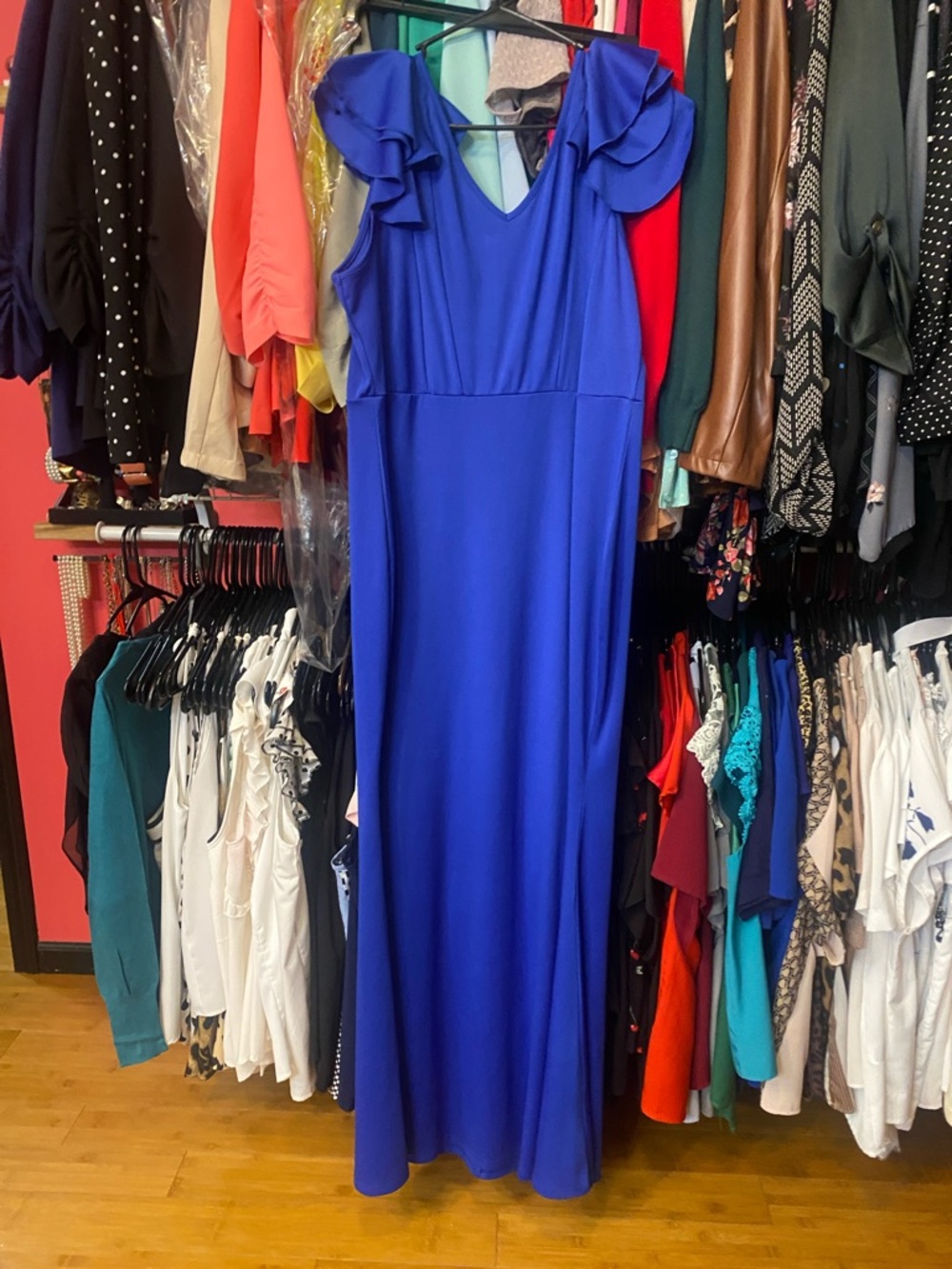 Amazon Royal Blue Ruffle Sleeve Maxi Dress